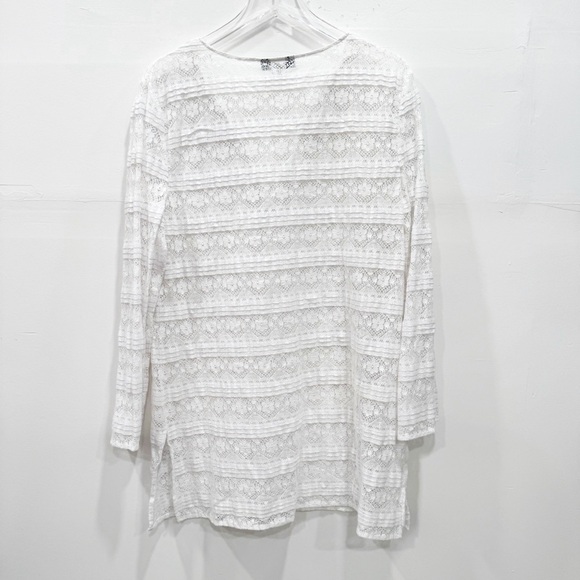 La Blanca Pleated Lace Crochet V-Neck Swim Beach Cover Up Tunic Dress Large - Picture 2 of 7